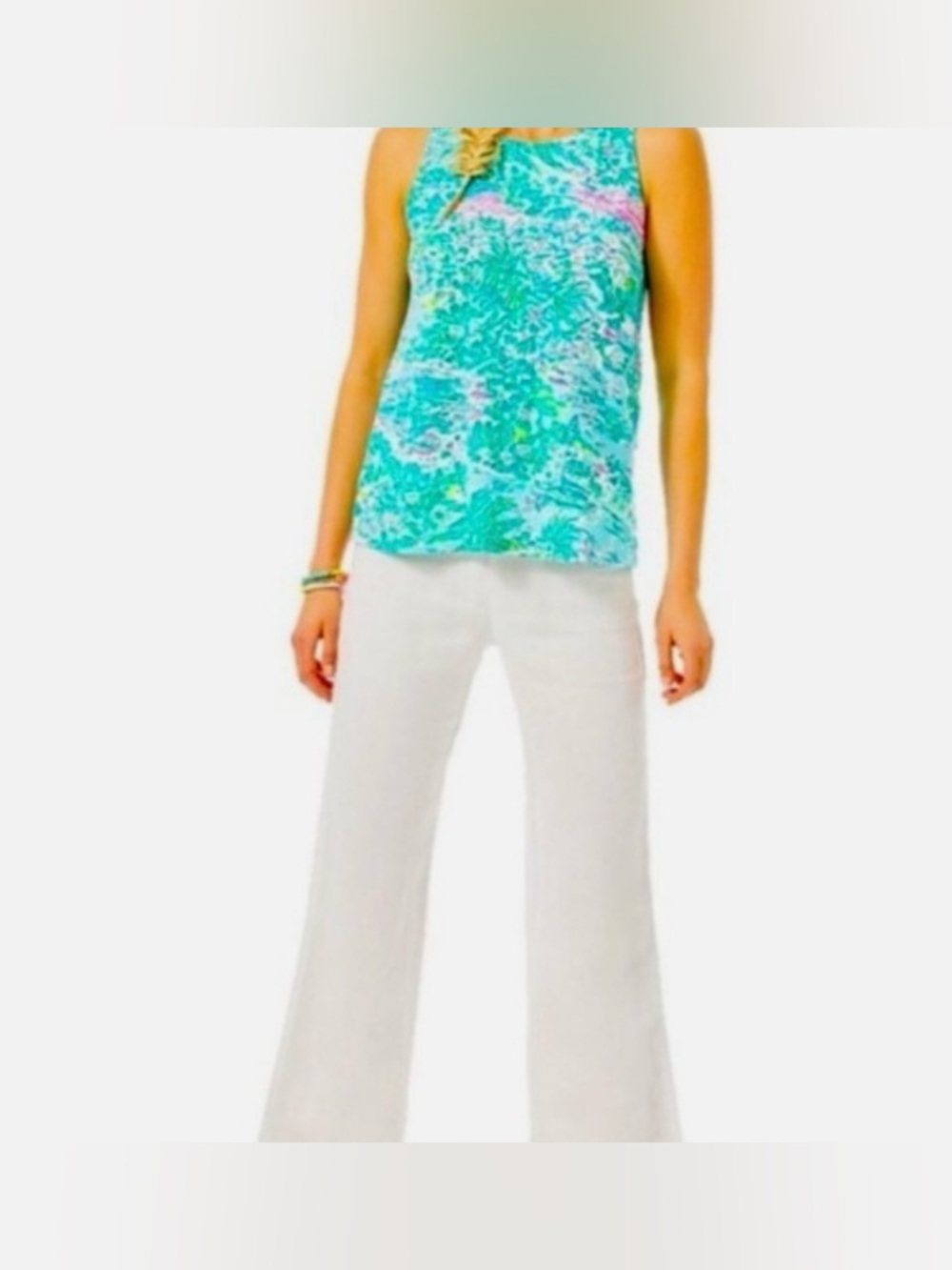 Lilly Pulitzer Kristen Tank Top L Gustavia Green Sunshine City" Resort Wear - Picture 3 of 15